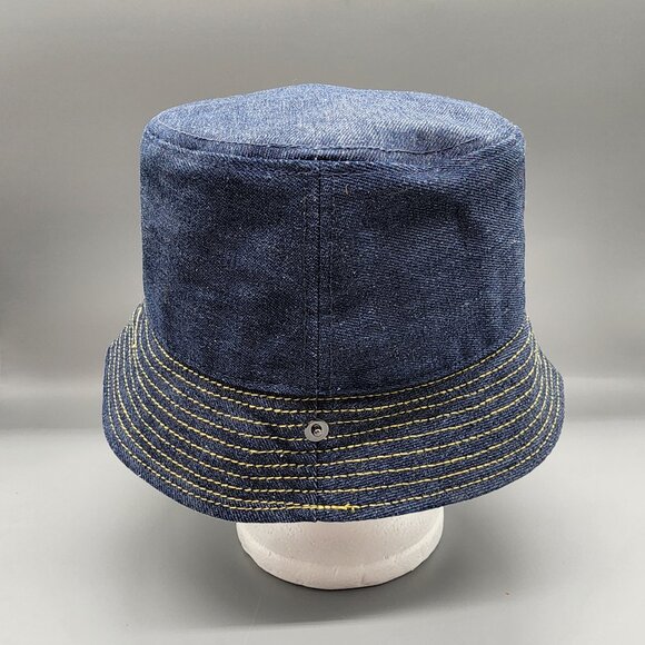 Jean Paul Gaultier Par Vous Blue Denim Bucket Hat Leather Embossed Logo Patch - Picture 4 of 7